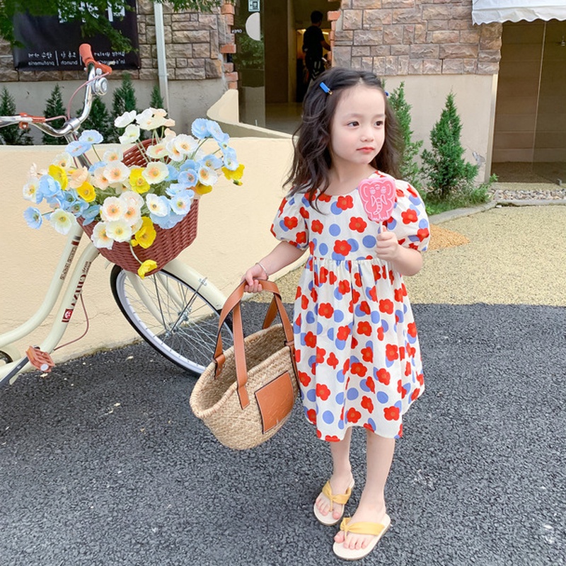 Váy  họa tiết hoa ngắn tay thiết kế hở lưng thời trang cho trẻ em 1-6 tuổi