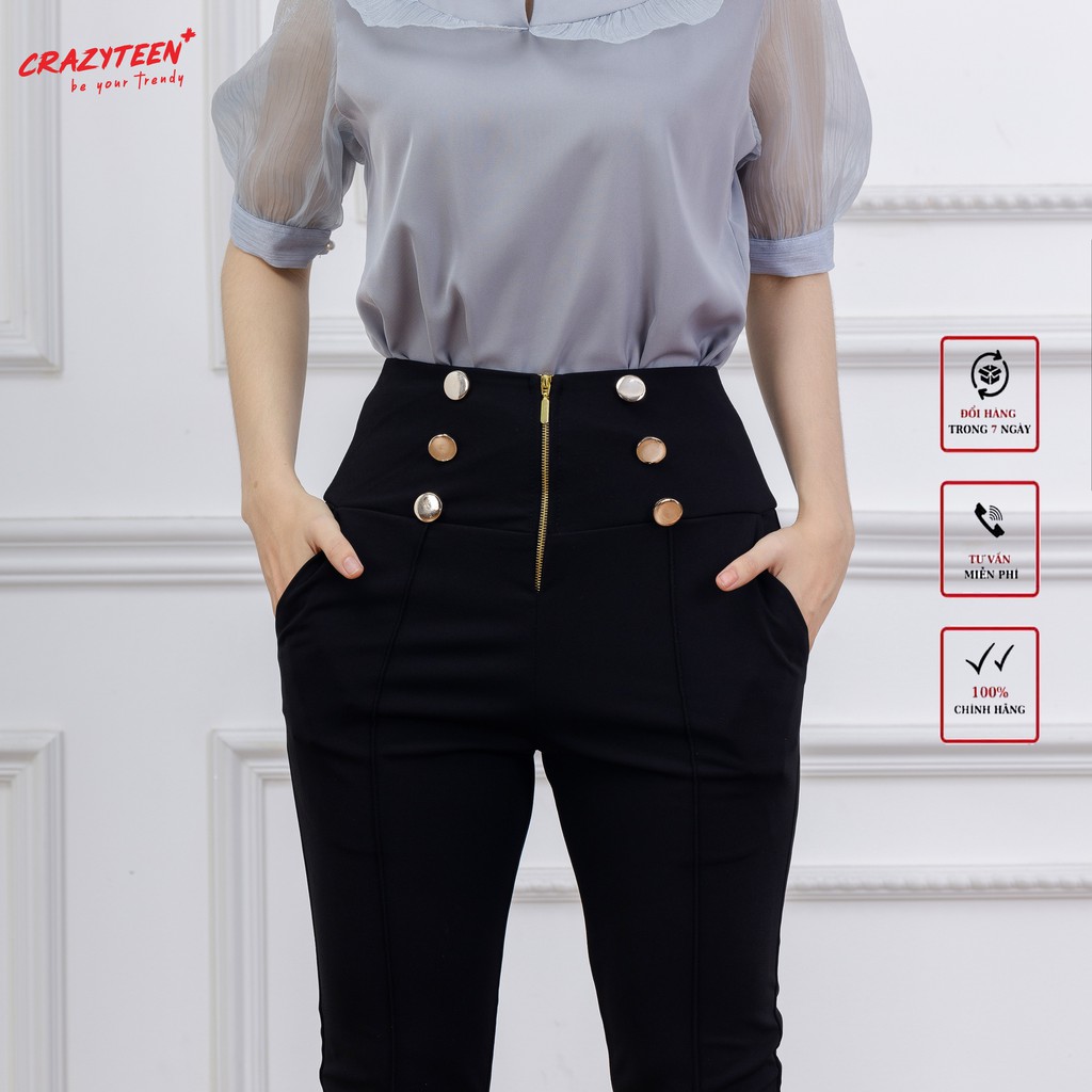 Quần tây nữ CRAZYTEEN ống bó phối khuy QC0353