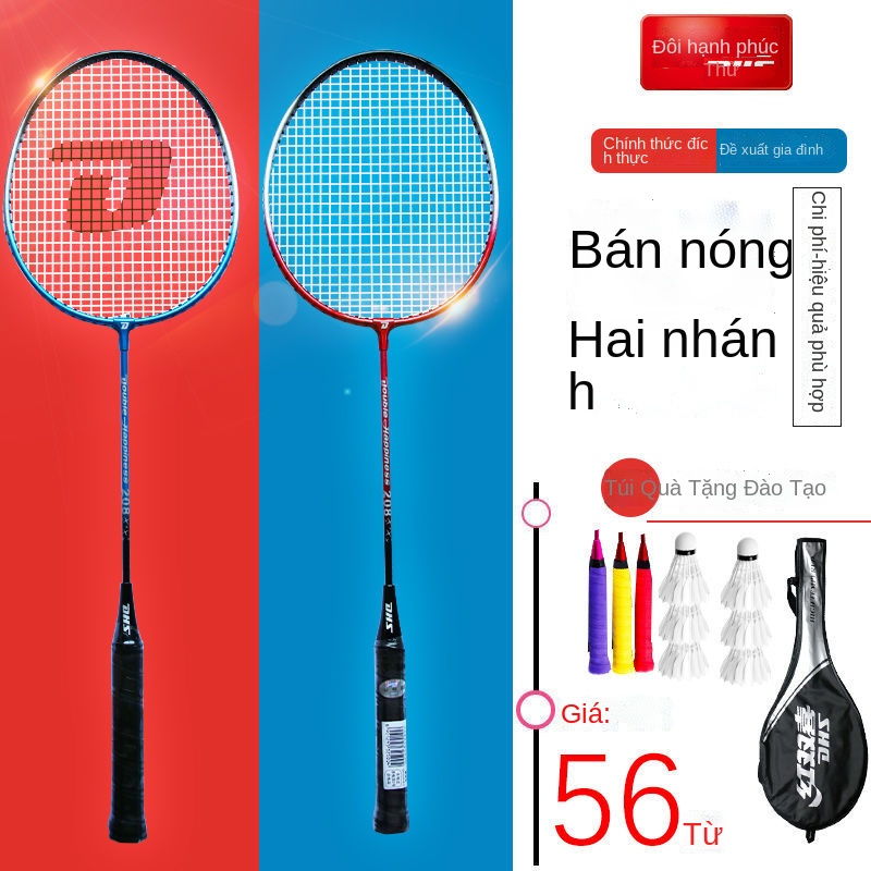 IBộ vợt cầu lông đôi màu đỏ đàn hồi cao bền đầy đủ carbon siêu nhẹ đánh đơn chuyên nghiệp dành cho người lớn