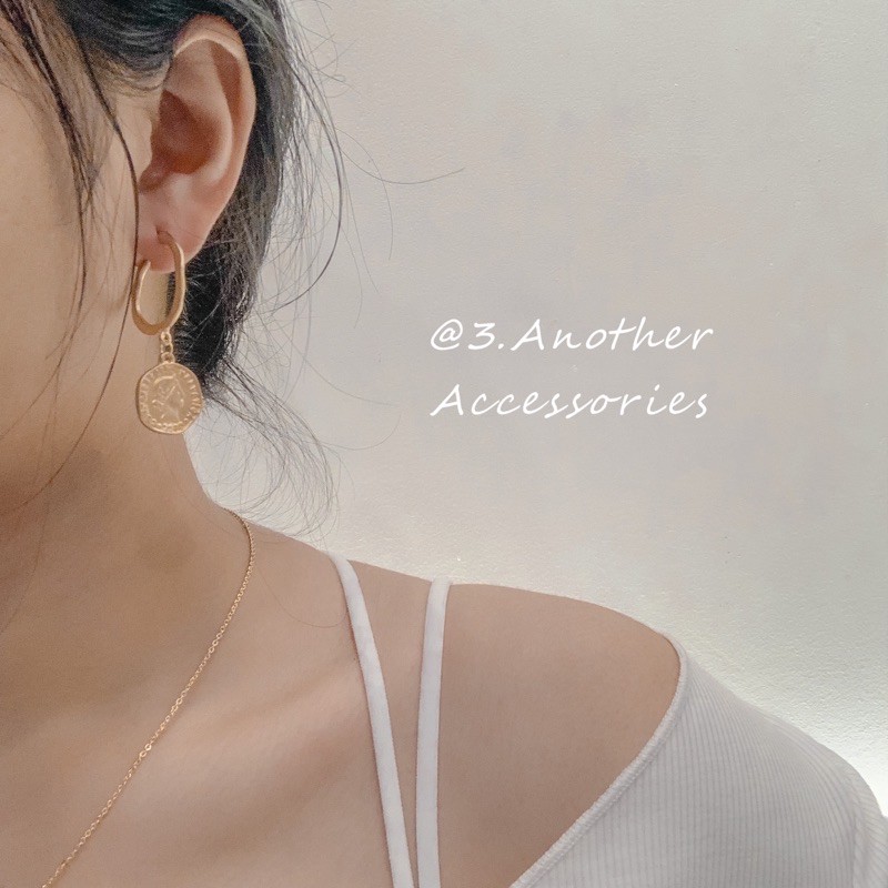 Bông Tai Tròn Hình Đồng Tiền Xu Cô Gái Châu Âu Mạ Vàng Cổ Điển 3ANOTHER ACCESSORIES