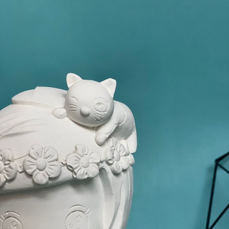 Tượng tô màu  cao cấp kèm màu SIZE XXL GIRL&CAT, tượng thạch cao MUNDO