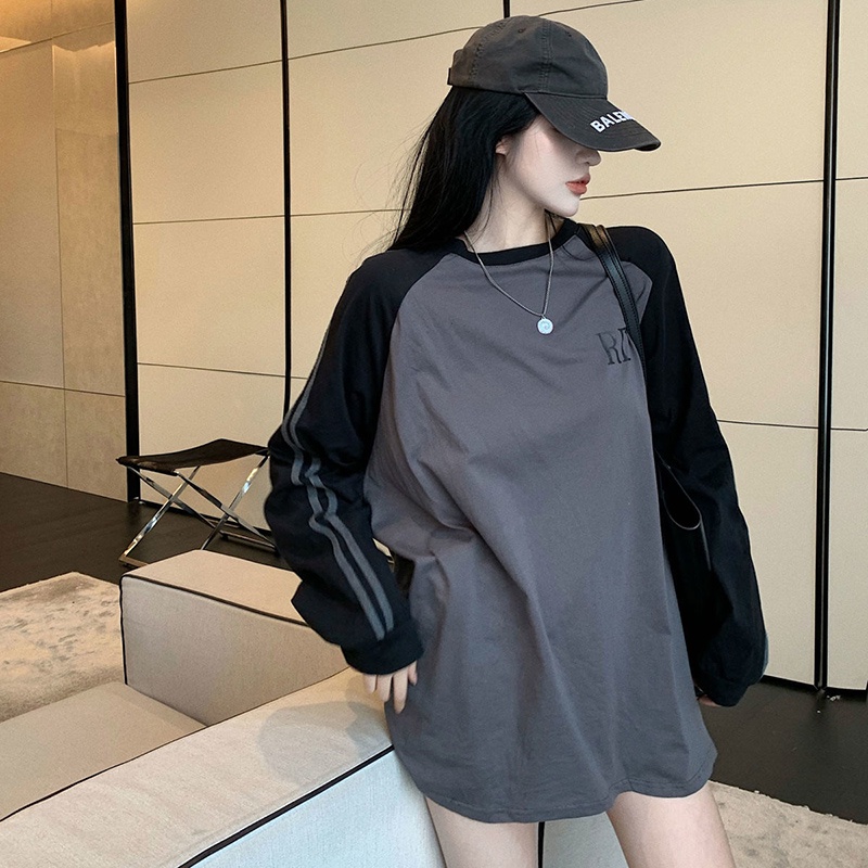 Áo thun IELGY tay dài dáng rộng kích thước lớn phong cách Hàn Quốc cho nữ