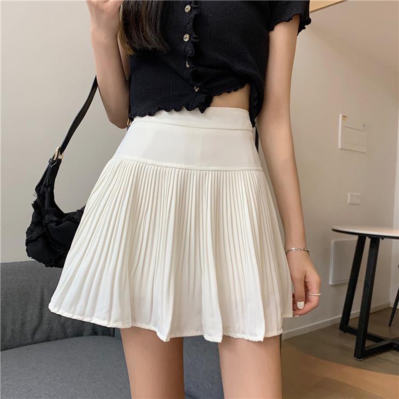 Chân váy IELGY dáng chữ A lưng cao thiết kế xếp ly đơn giản thời trang mùa hè cho nữ