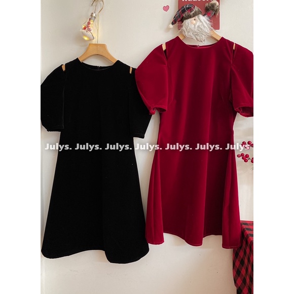 Đầm nhung tay bồng cut out (ảnh thật shop chụp kèm video)