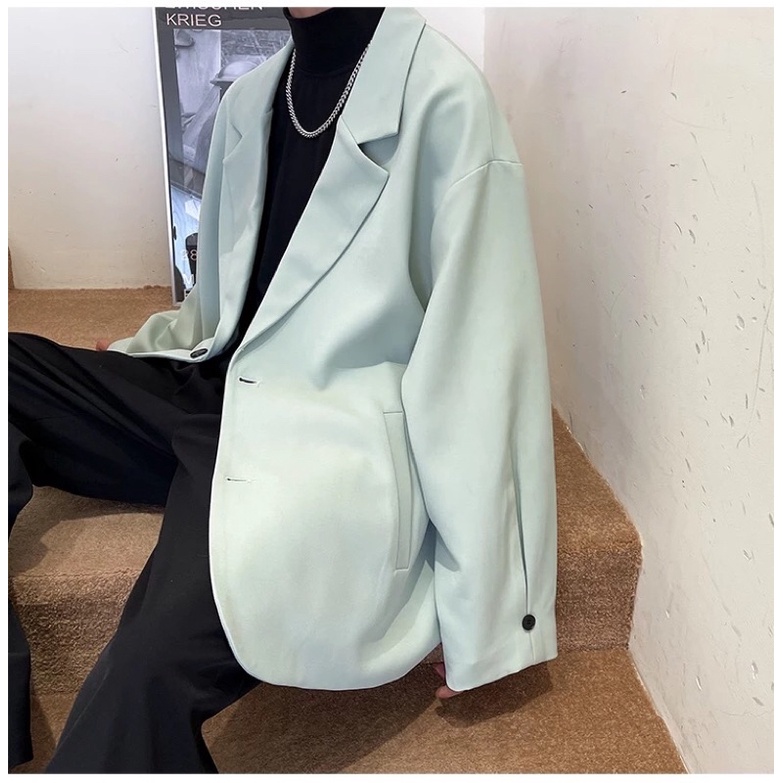 Áo Khoác Blazer Nam Nữ From Rộng, Dài Tay Thời Trang Unisex Basic Cổ Vest, Phong Cách Hàn Quốc Màu Xanh Ngọc