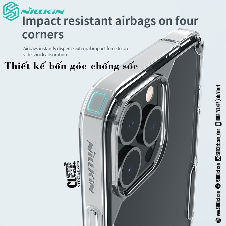 ỐP LƯNG IPHONE 13 PRO MAX NILLKIN NATURE TPU PRO LƯNG KÍNH PC TRONG VIỀN DẺO CHÍNH HÃNG