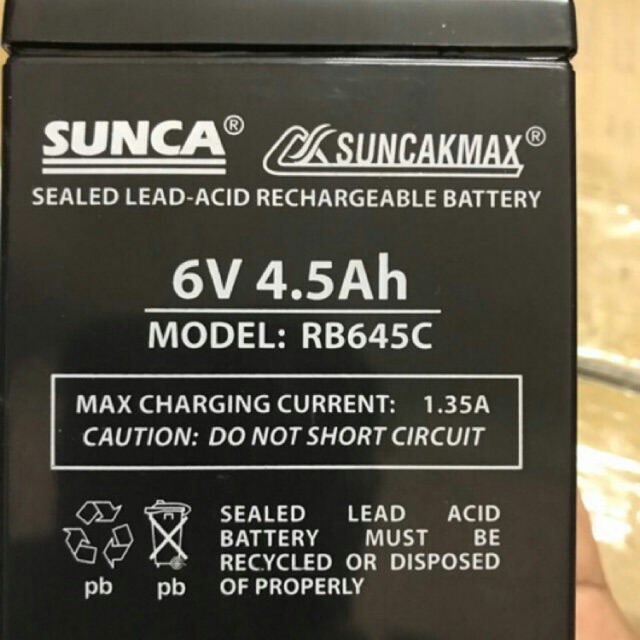 Ắc quy Sunca RB645C 6V 4,5Ah cho quạt sạc ắc qui xe máy đồ chơi