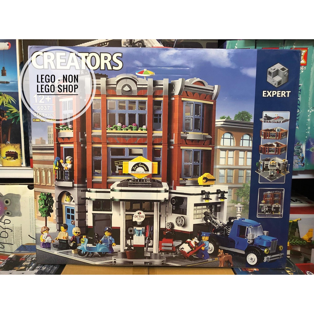 Lego - Leji 6037 , Lepin 15042 ( Xếp Hình Tiệm Sửa Xe Trên Phố Corner Garage 2569 Mảnh )