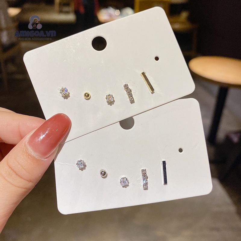 Set 5 Khuyên Tai S925 Không Làm Tổn Thương Da Thời Trang Cho Nữ