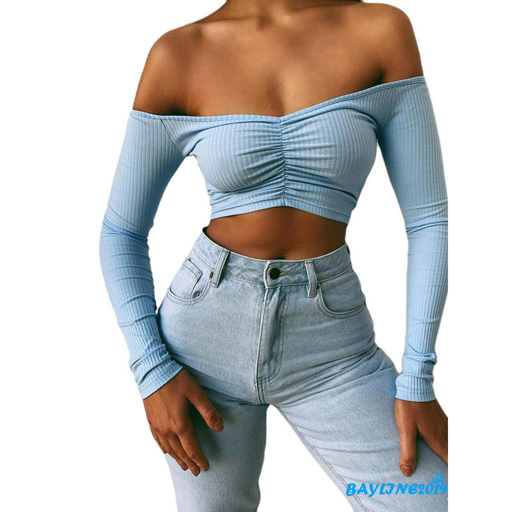 Áo Lửng Trễ Vai Dài Tay Quyến Rũ Dành Cho Nữ