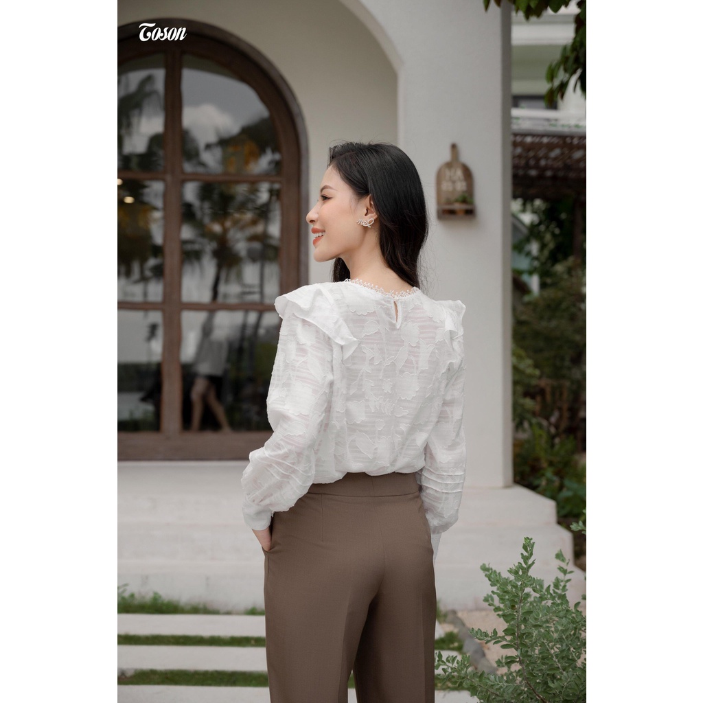 Áo sơ mi trắng thô dệt hoa nổi Toson 14991W32