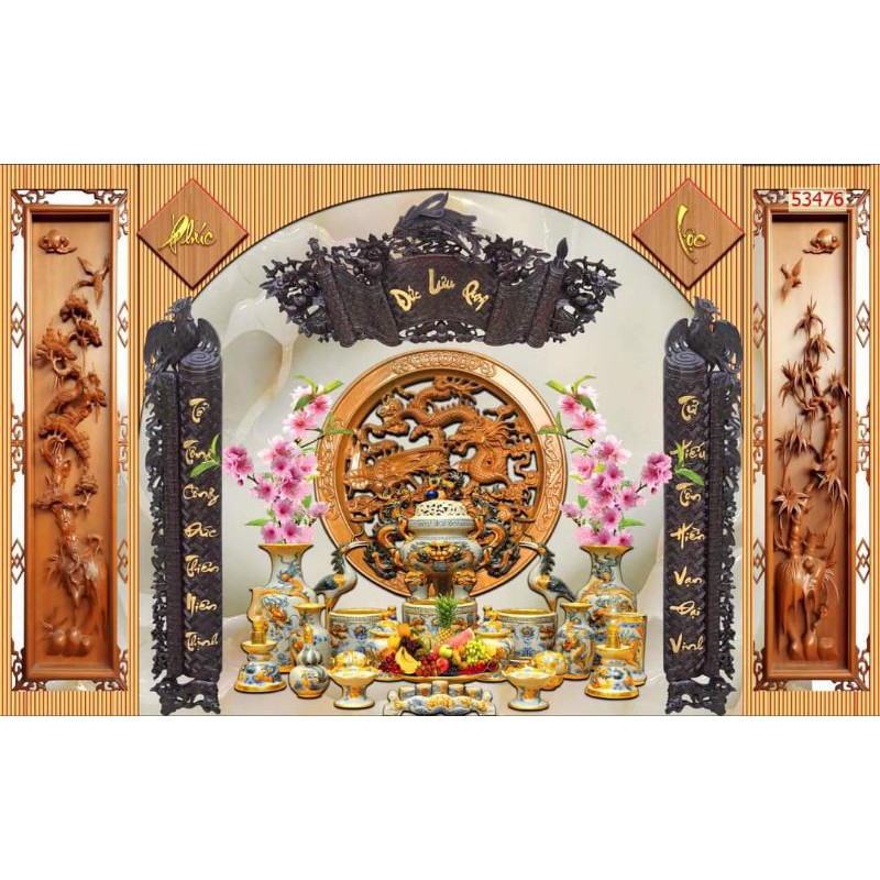 tranh dán tường phòng thờ, bàn thờ 3D