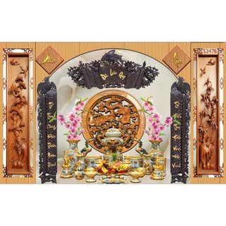tranh dán tường phòng thờ, bàn thờ 3D