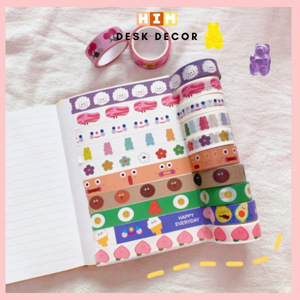 Băng dính Washi tape, băng dính sticker trang trí sổ học tập, làm quà tặng siêu dễ thương