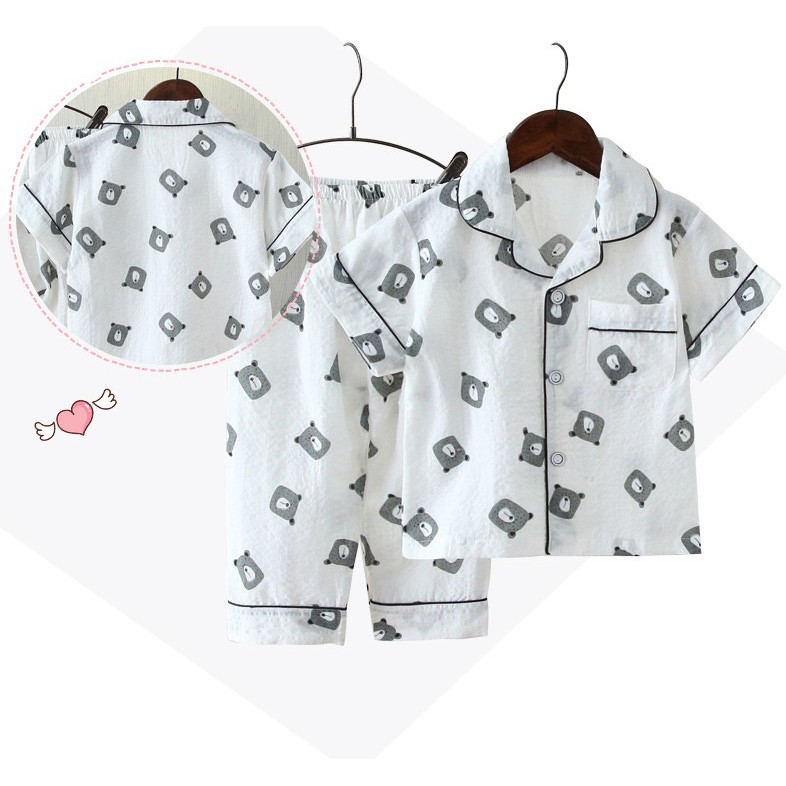 Bộ Pijama Cộc Tay Quần Dài Chất Đũi Xốp Bé Trai, Bé Gái, Họa Tiết Đáng Yêu, Đồ Bộ Trẻ Em Mặc Nhà Namkidshop (V458)