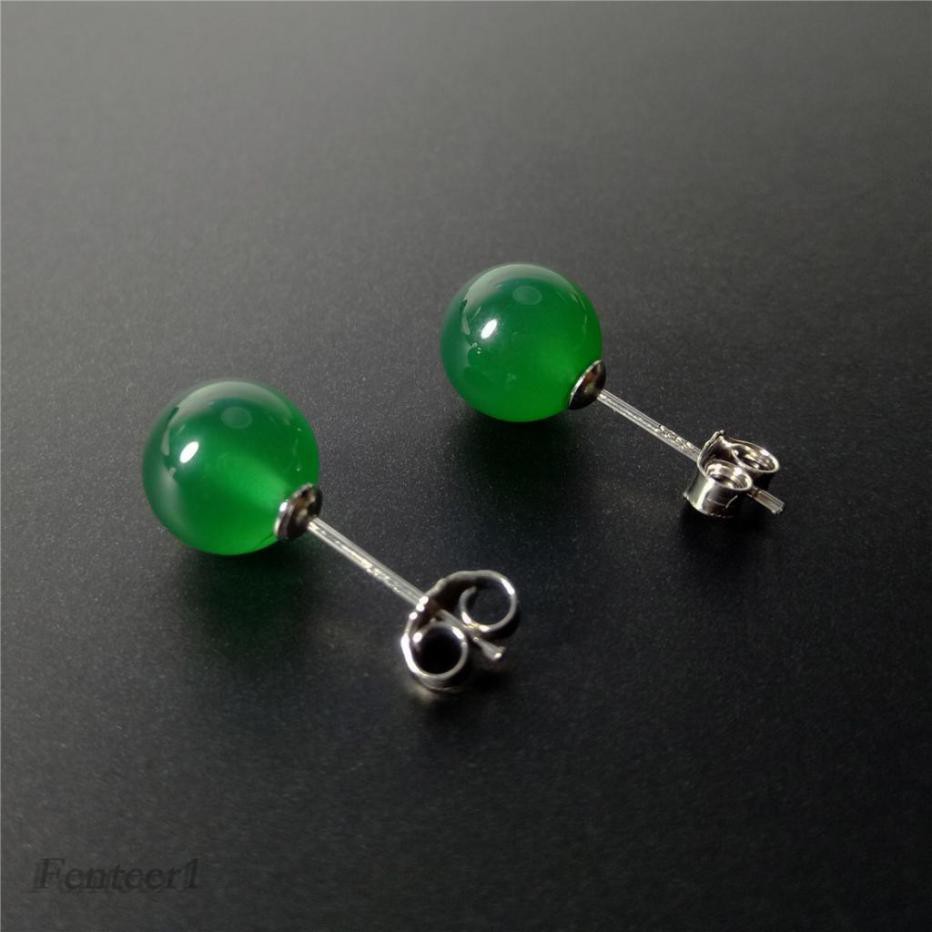 1 Đôi Bông Tai Đá Mã Não Xanh Bạc Thanh Lịch Cho Nữ