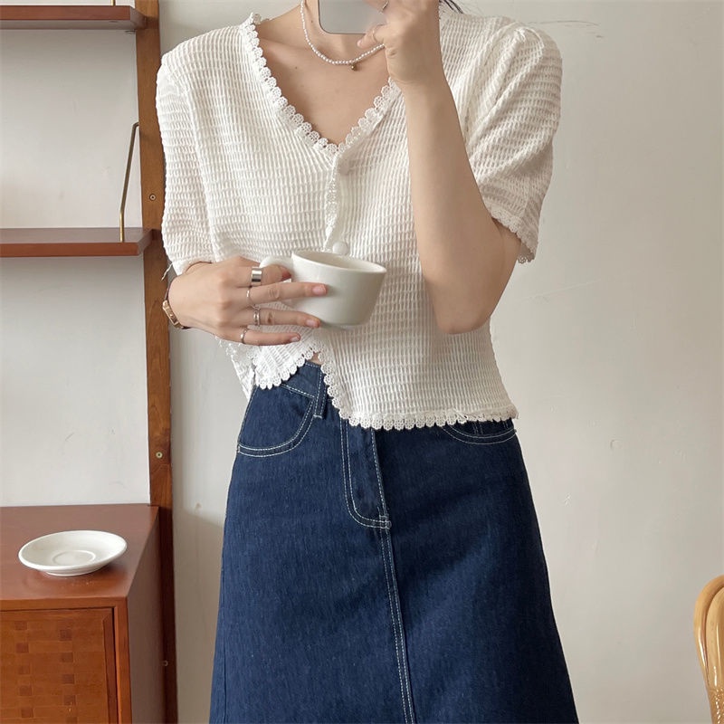 Áo Kiểu Tay Ngắn Cổ Chữ V Thiết Kế Mới Thời Trang Mùa Hè Dành Cho Nữ