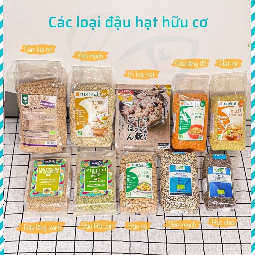 Đồ ăn dặm hạt hữu cơ tổng hợp thực phẩm cho bé yến mạch, đậu lăng, đậu hà lan, hạt kê, hạt chia, diêm mạch H2