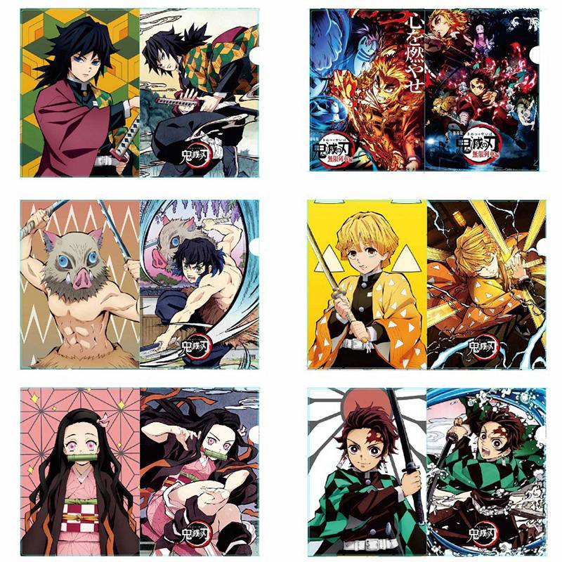 Bìa lá A4/ F4 Plus Anime Demon Slayer Kimetsu no Yaiba Kamado Tanjirou Nezuko A4 Filing Production Folder Multi-Function Into Mezzanine File A4 Document File Folder School Office Kids stationery gifts