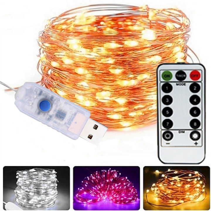 Đèn LED Thần Tiên 2/5/10/20M 20/50/100/200 Cắm USB Với Điều Khiển Từ Xa Đèn Dây Đầy Sao Màu Trắng Ấm Có Thể Đi-168