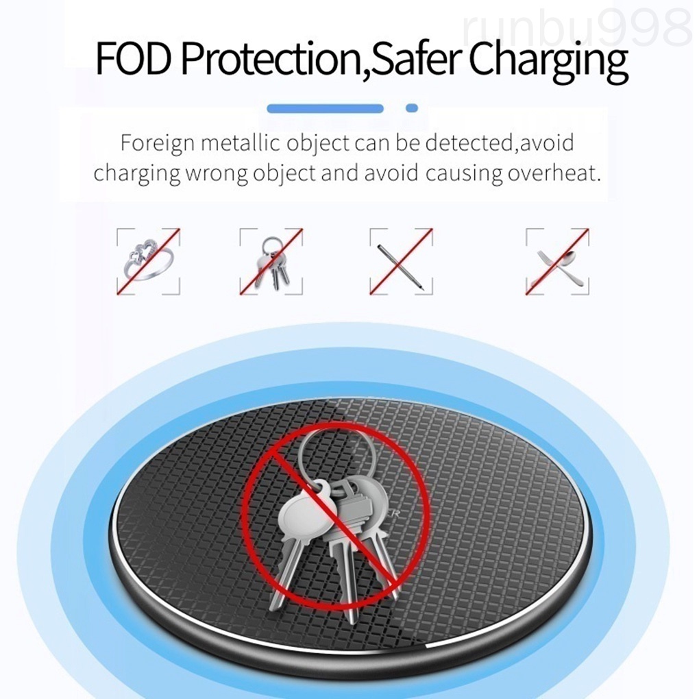 Đế sạc nhanh không dây 10w hình tròn có đèn led cho điện thoại kèm cáp