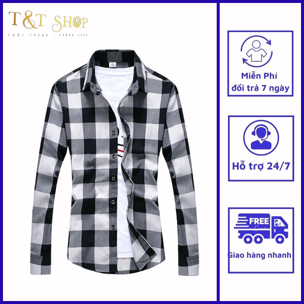 Áo sơ mi  caro,  áo   thiết kế cao thời trang đường phố , bụi bặm cấp mã- N50