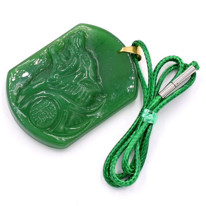 Vòng cổ đầu chó sói đá xanh DXCSX1 - Dây đeo đá phong thủy - Mặt đá Size lớn