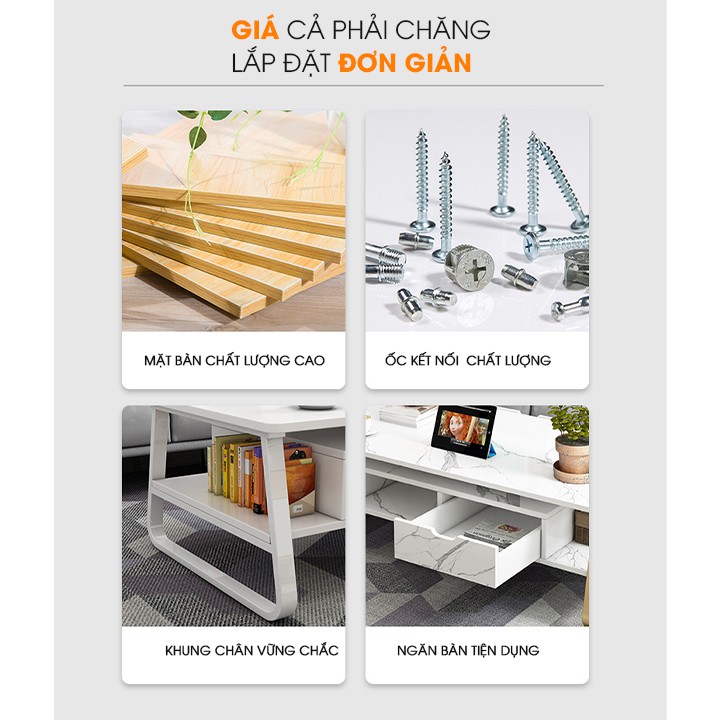 (có video)Bàn Trà, Bàn Sofa 2 Tầng Hình Chữ Nhật Kích Thước 100x60x42cm Phong Cách Họa Tiết Vân Đá B003-2