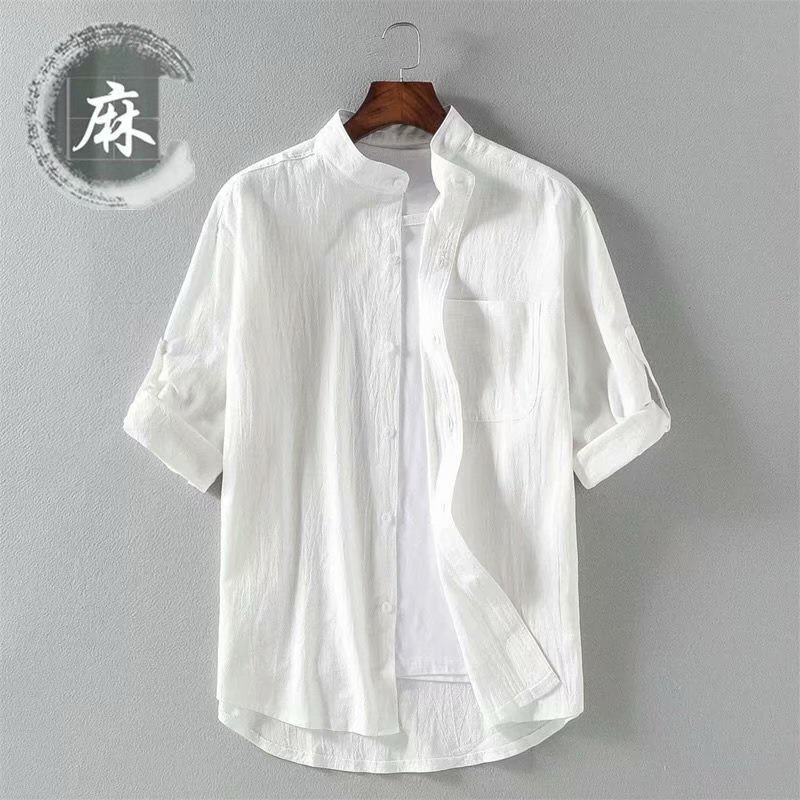 Áo Sơ Mi Nam Tay Lỡ Vải Lanh Thời Trang Hàn Quốc