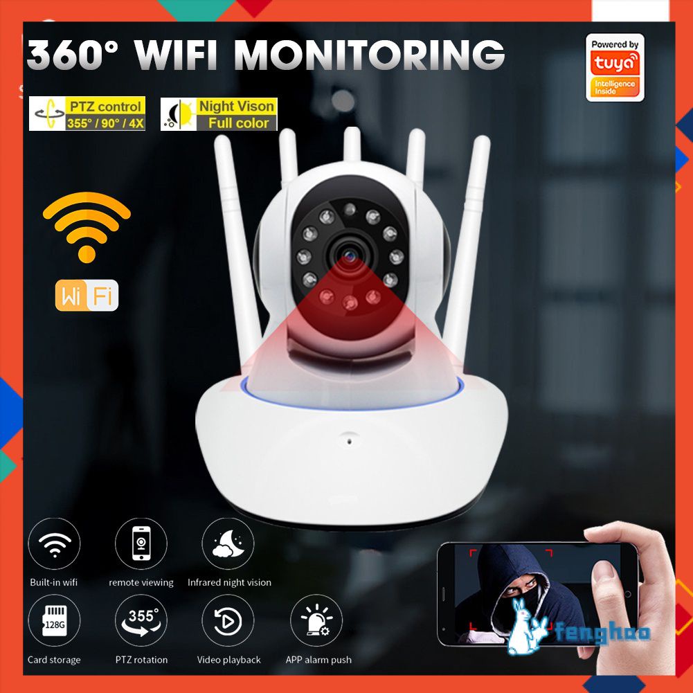 Hd 1080P Camera Robot 5 Wifi Ip ANTEN 360 &deg; Quay Hồng Ngoại Quan Sát Ban Đêm Pk Ứng Dụng Yoosee
