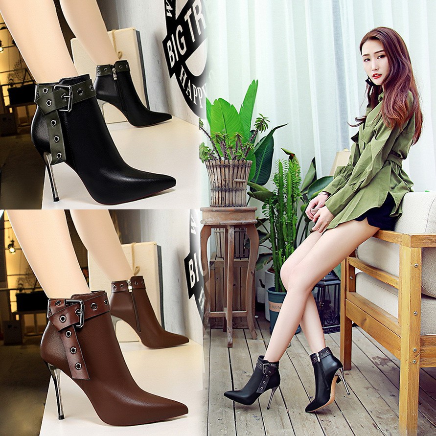 GIÀY CAO GÓT TRÊN 7P BIGTREE ĐÍNH TAN MỎNG NHỌN KHOÁA THẮT LƯNG 8663-3