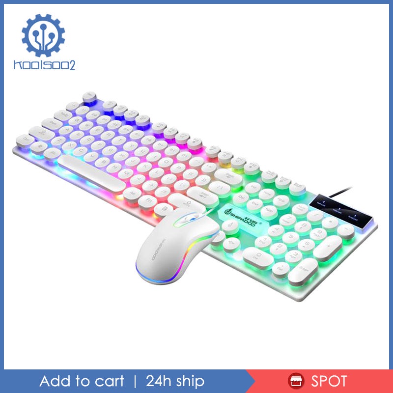 ✨Hàng sẵn sàng✨USB Wired RGB Rainbow LED Backlit Gamer Mouse and Keyboard Set Black