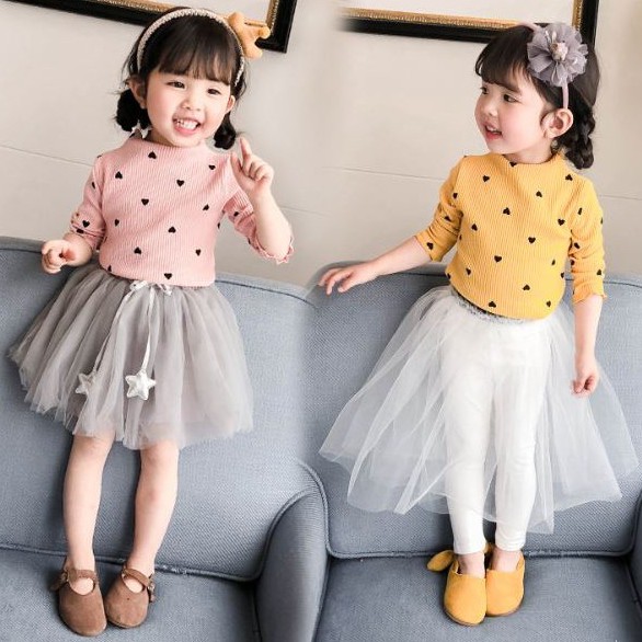 (7-18kg) Áo dài tay cho bé gái chất cotton len hình Tim QATE139