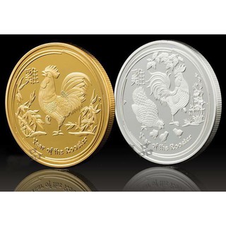 Xu con Gà mạ vàng + mạ bạc may mắn