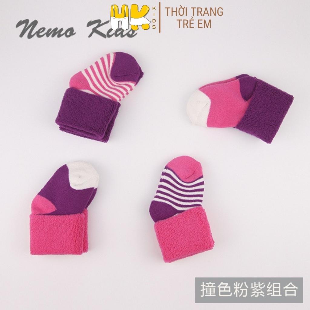 Set 4 đôi tất chân siêu dày cho bé NEMOKIDS, chất len xù mềm mịn và rất dày cho bé sơ sinh đến 3 tuổi - HK KIDS