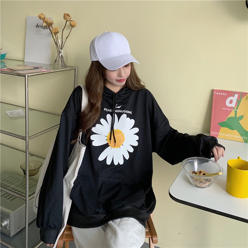 ZHELIHANGFEI Áo Hoodie Dáng Rộng In Hình Hoa Cúc Dễ Phối Đồ