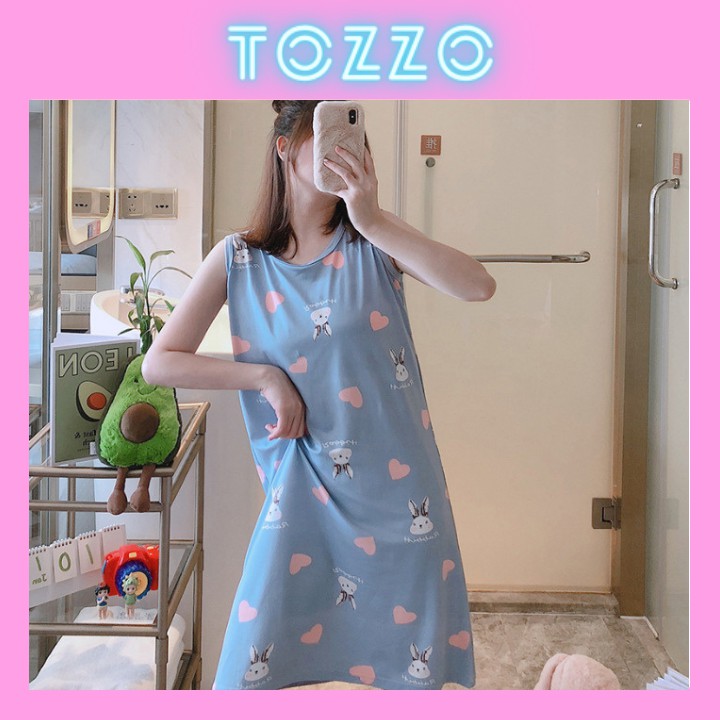 Váy ngủ cute sát nách dáng xuông mặc nhà mùa hè chất liệu cotton in hình dễ thương VSN01