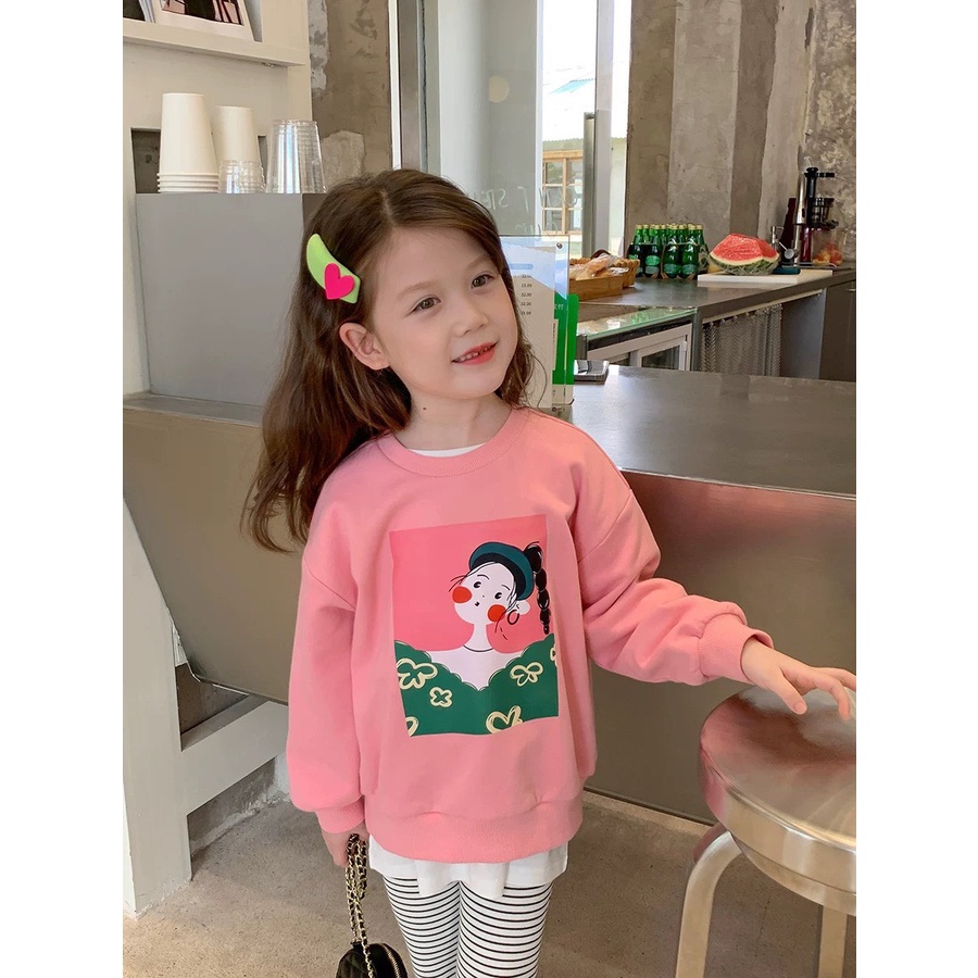 Áo nỉ bé gái, áo nỉ bông quảng châu họa tiết tiết cô gái dễ thương cho bé