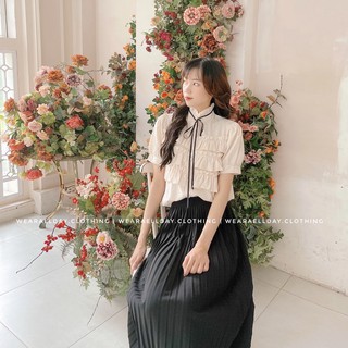 Sơ mi công sở sơ mi thiết kế cổ bèo nơ bèo ngực