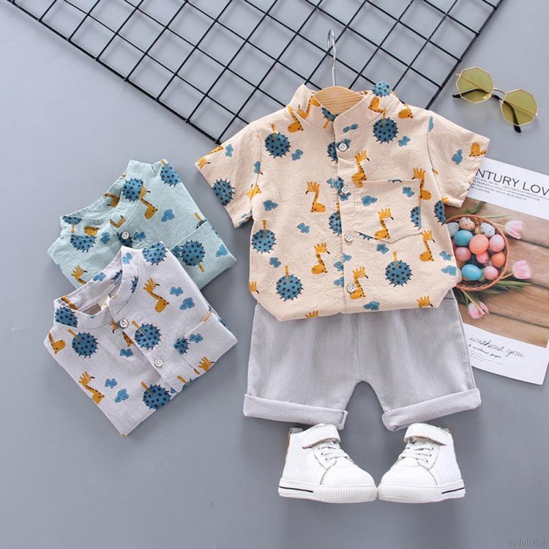 Bộ Áo Sơ Mi Ngắn Tay Cổ Bẻ Và Quần Short Đáng Yêu Cho Bé Trai