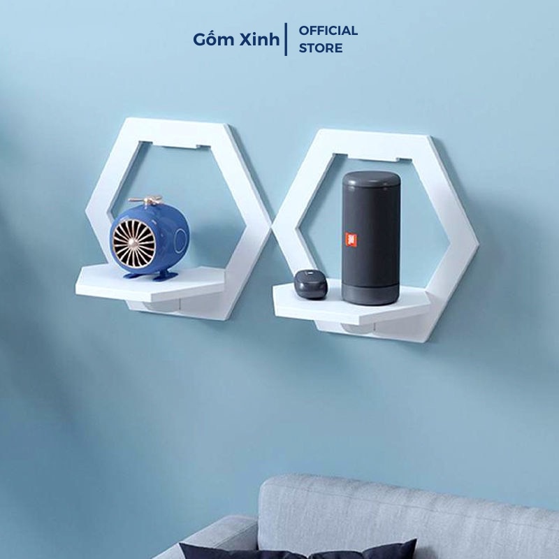 Kệ Dán Tường Trang Trí Decor Nhà Cửa Hình Lục Giác Gỗ Nhựa Picomat