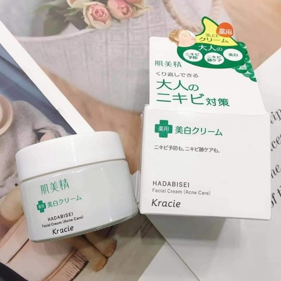 TRỌN BỘ Kem Dưỡng / Sữa Rửa Mặt / Toner Giảm Mụn Dưỡng Trắng Kracie Nhật Bản Hadabisei Facial Cream (Acne Care)  - ensho