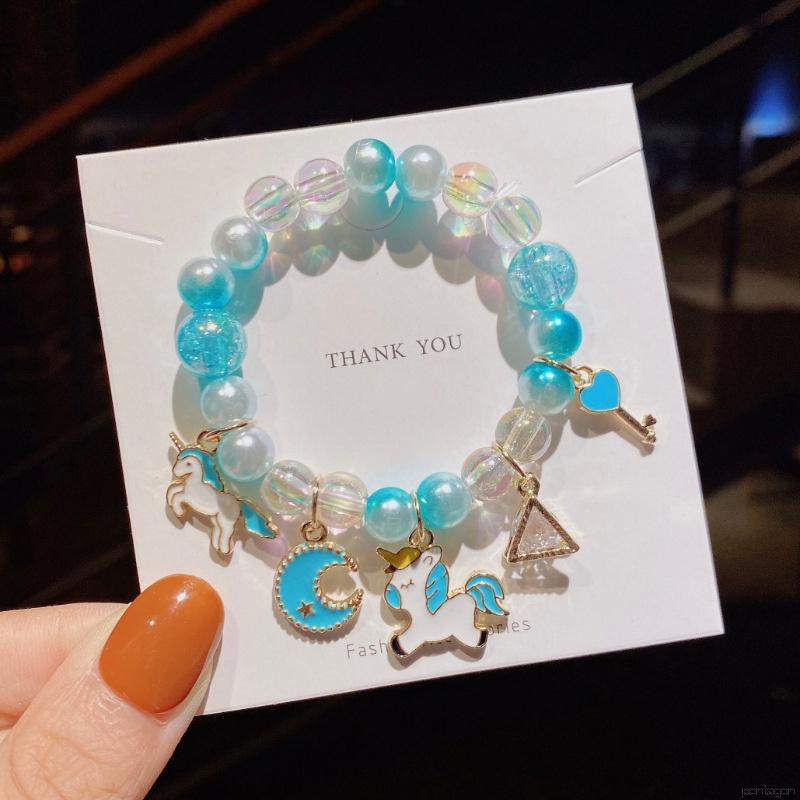 Vòng tay chuỗi hạt ngọc trai màu gradient hoạt hình dễ thương nhiều màu sắc