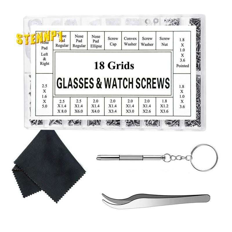 Bộ dụng cụ sửa chữa gồm ốc vít 12 cặp đệm mũi tua vít nhíp vải lau kính cho đồng hồ đeo tay kính đeo mắt