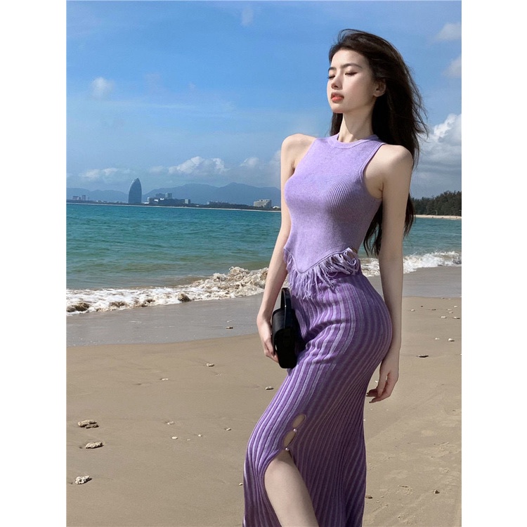 Áo Hai Dây Dệt Kim Phối Tua Rua Phong Cách Thời Trang Xuân Hè Mới 2022