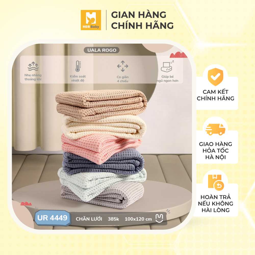 Chăn lưới UalaRogo vải sợi tre kháng khuẩn an toàn cho bé đủ màu - Herbaby