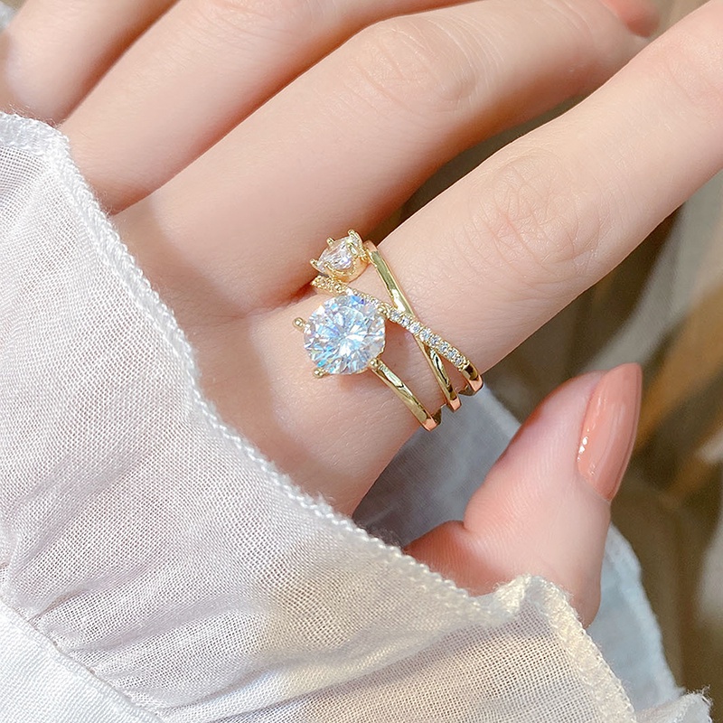 Nhẫn Đính Đá Zircon Lấp Lánh Siêu Sáng Có Thể Điều Chỉnh Làm Quà Tặng Đám Cưới Cho Nữ