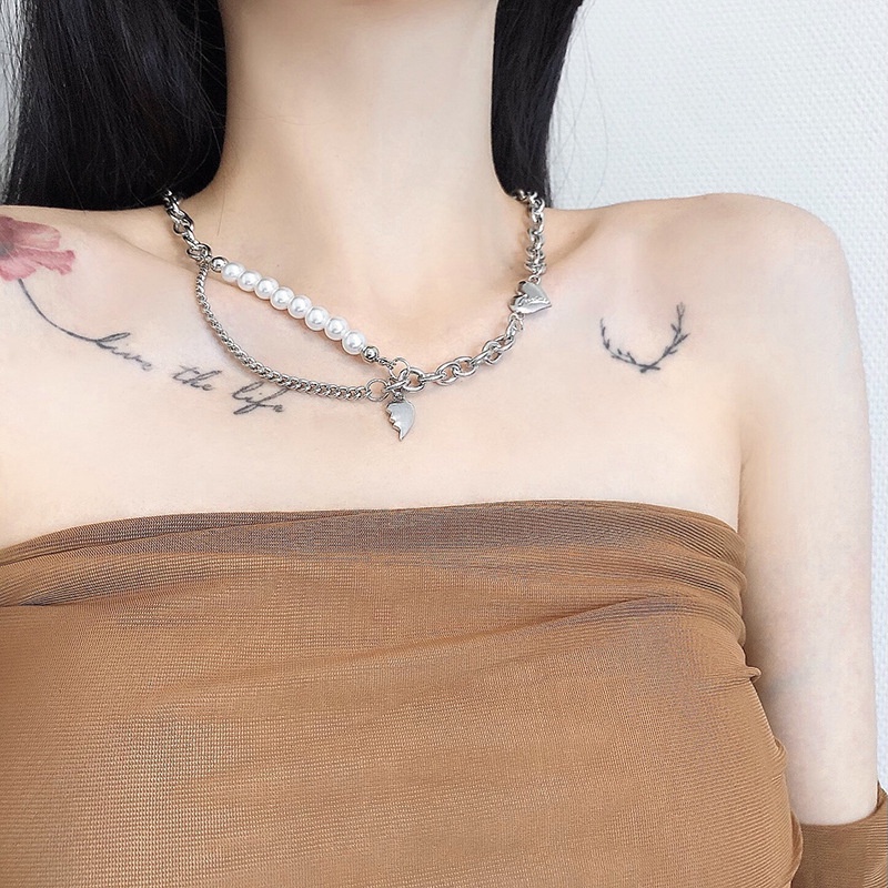 Vòng cổ Chuỗi Ngọc Trai Kim Loại Phong Cách Hiphop