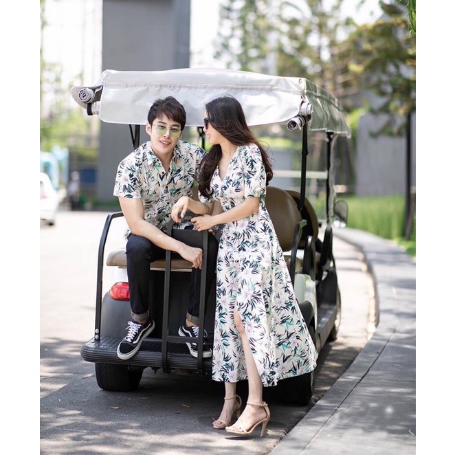 Set đồ đôi hoa lá, áo váy đôi đi biển, chụp ảnh cưới xinh xắn