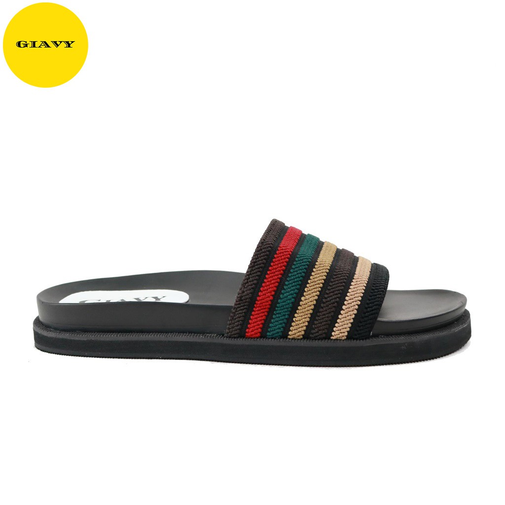 Dép nữ quai ngang sọc mix màu xinh xắn, đế cao  A82 - GIÀY GIAVY